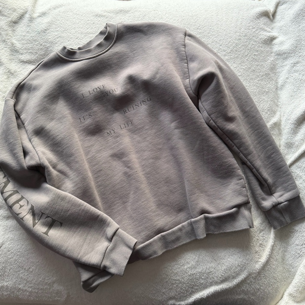 Official Taylor Swift TTPD Taupe Crewneck Sweatshirt - Fortnight Lyrics | Medium - Picture 4 of 7